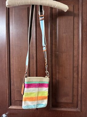 Coach Striped Multicolor Crossbody Bag - Blue, Pink, Orange, Green
